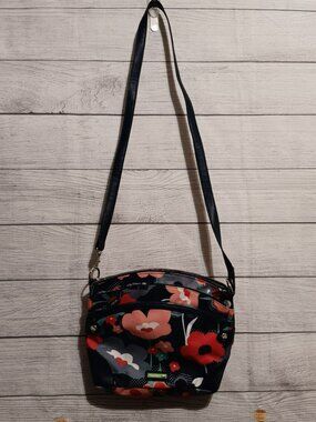 Lily Bloom Floral Crossbody Hobo Bag Navy Multi Zip Vegan Leather Strap
